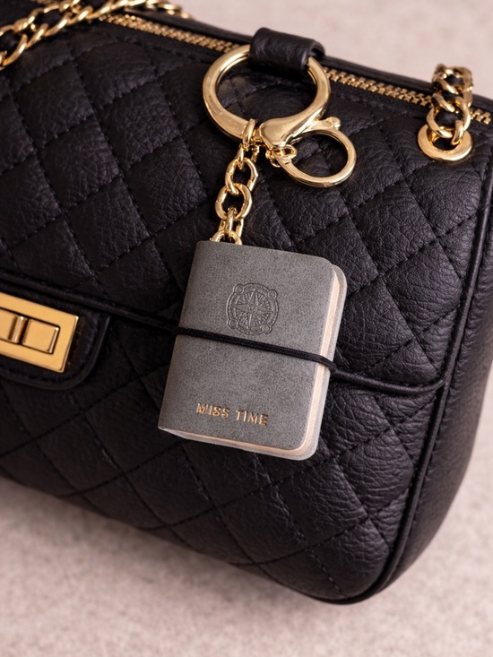 No Label Accessories - Gray Mini Notebook Key & Card Holder Charm with Gold Hardware in 3 colors